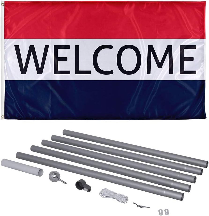 Vispronet 3ft x 5ft Welcome Flag - Knitted Polyester with Canvas Header and 2 Metal Grommets - Single-Sided Print with 100% Visibility on Both Sides - Printed in the USA