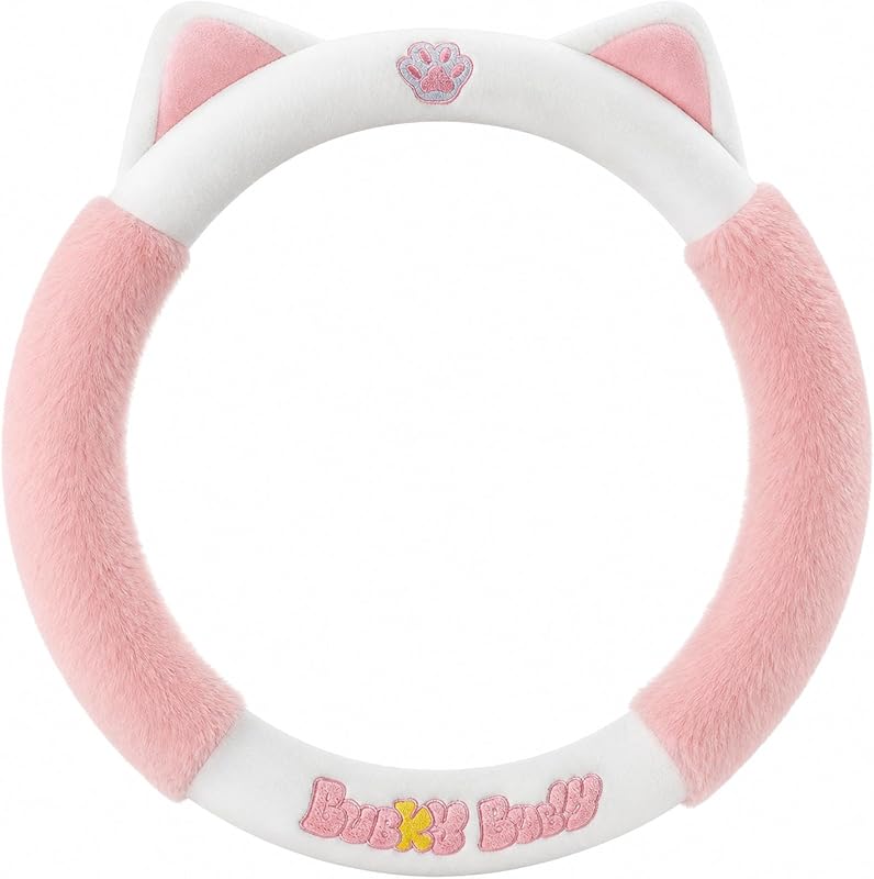 Capa para Volante com Orelhas de Gato em Pelúcia Rosa YMSHOPE para Volante O-Type de 38 cm