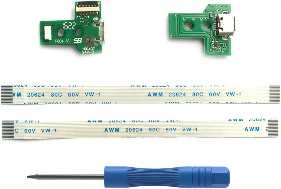 2 peças JDS-030 Conjunto de porta de carregamento de substituição para PS4 DualShock 4, peça de reparo, adaptador micro USB, placa de carregamento, módulo conector para controle PlayStation DS4, cabo
