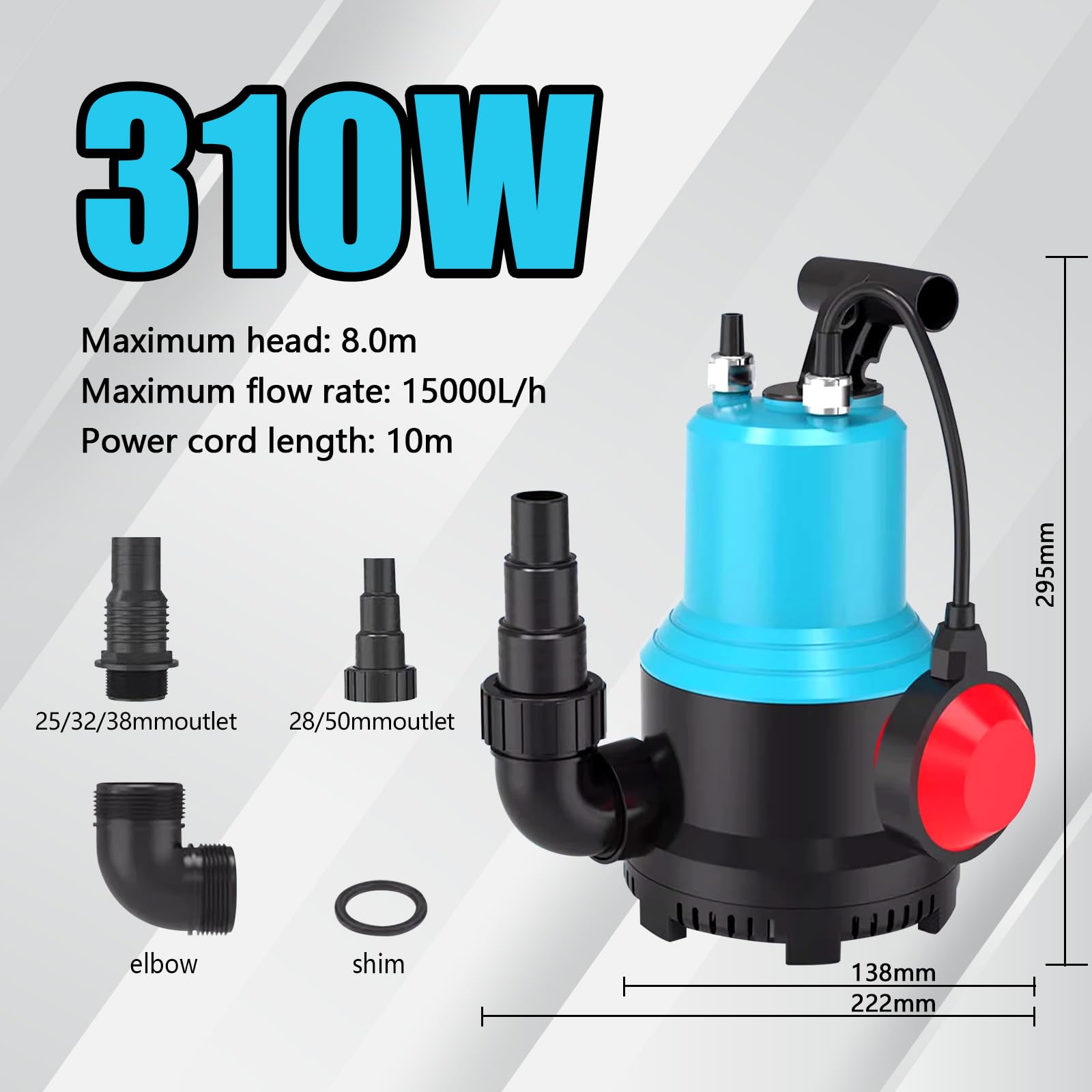 1/2HP Automatic Submersible Water Pump, 4080GPH Sump Pump Portable Electric Utility Pump Removal for Pool Draining Basement Hot Tubs Garden Pool Cover Pond with 35ft Power Cord