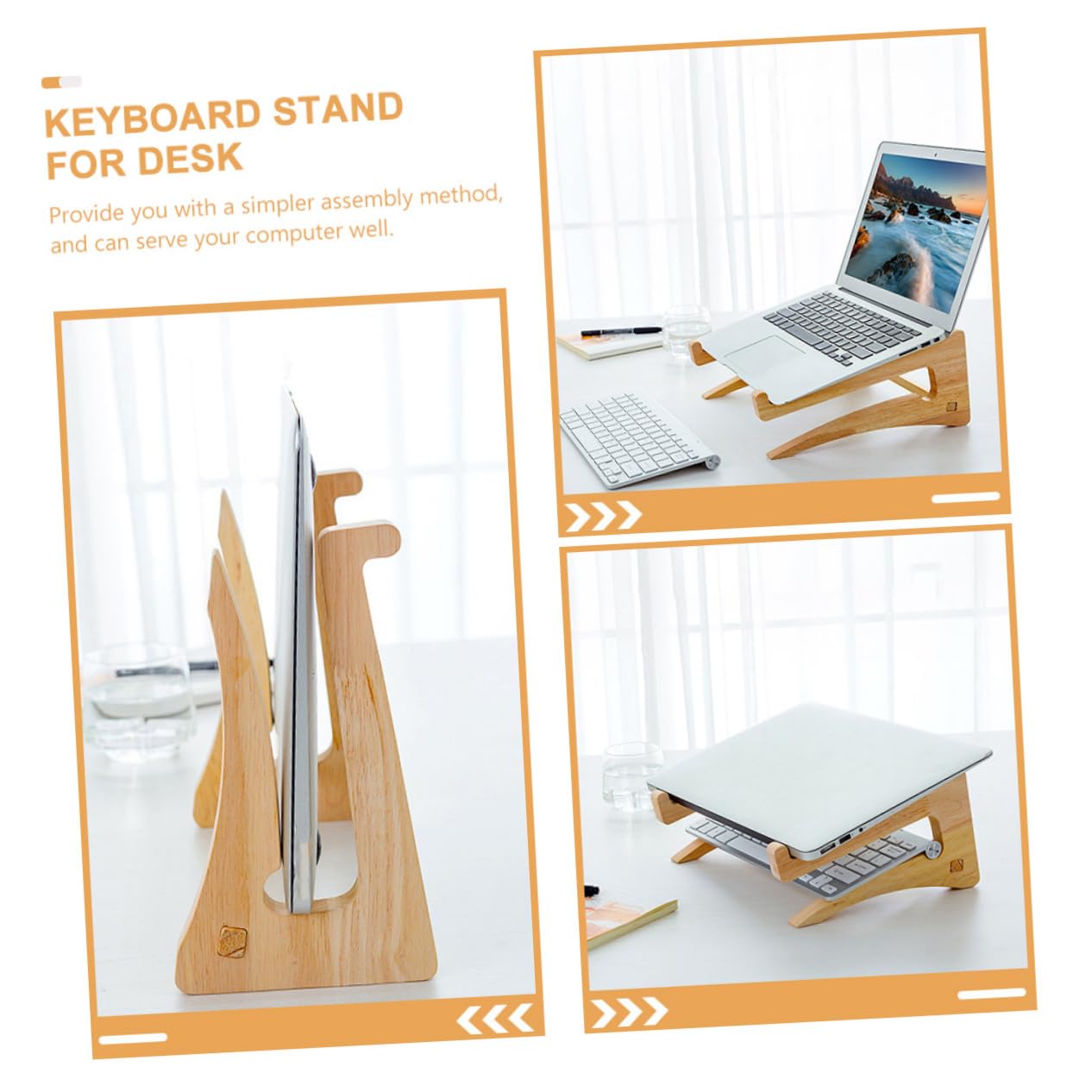 Supporto Laptop in Legno per Rialzo Portatile Ergonomico per Notebook Tablet e Tastiera Stand Smontabile e Salvaspazio e Scrivania