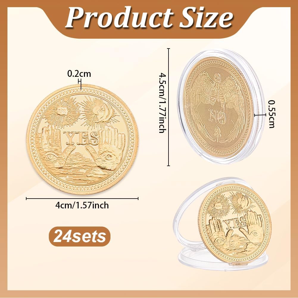 OLYCRAFT 24Pcs Yes No Challenge Coin Decision Maker Flip Coins Golden Divination Flip Coin Good Luck Commermorative Coins with Plastic Box for Holiday School Office Party Game Supplies-1.6 Inch image 2