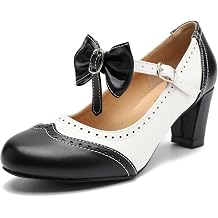 LIURUIJIA Womens Vintage Bow Mary Jane Pumps Chunky Heel Dress Shoes