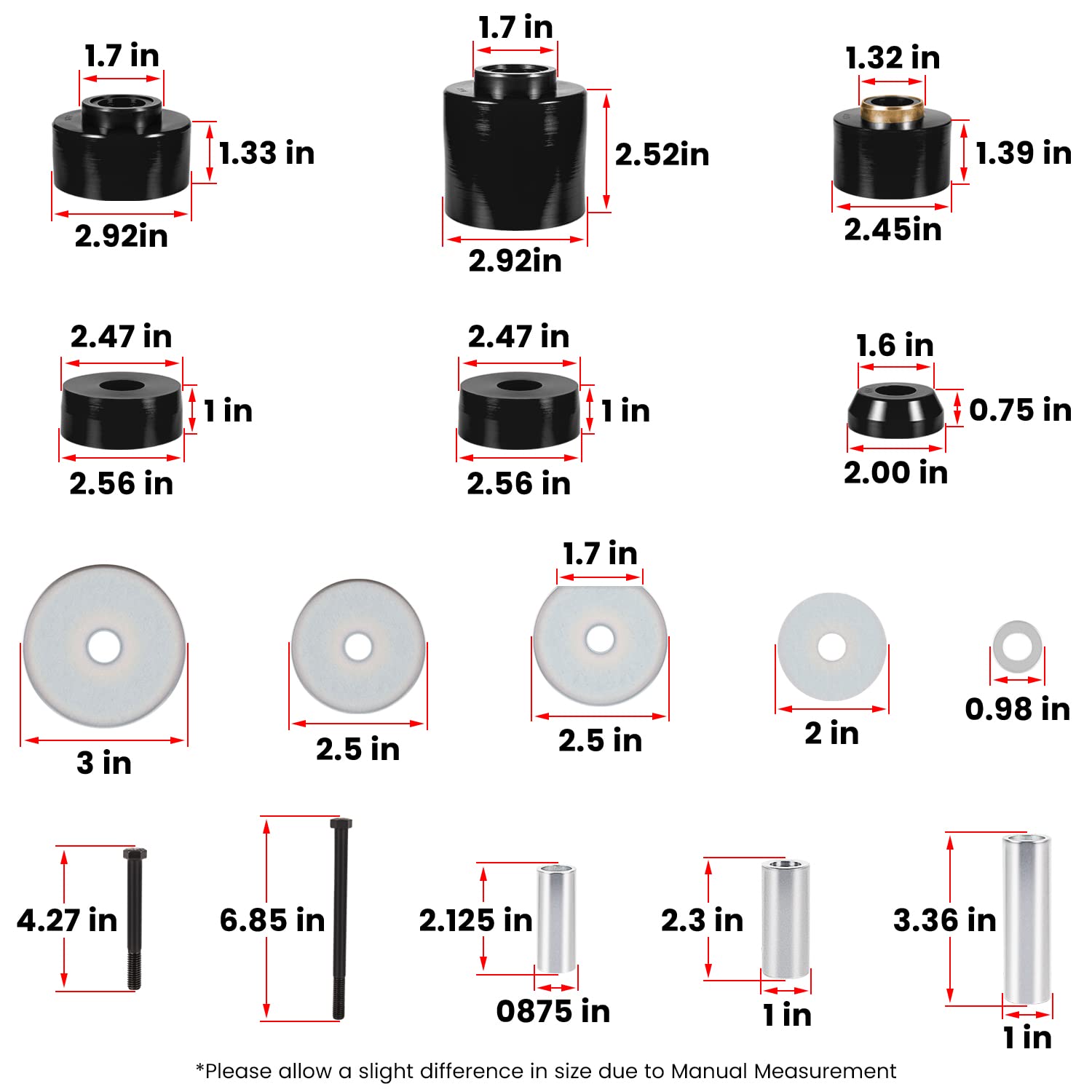 E-cowlboy 4.4123R zestaw tulei montażowych do Ford F-150 F-250 F-350 1980-1998 2WD 4WD poliuretanowe uchwyty kabiny nadwozia, stalowe rękawy i zestaw osprzętu (czarna)