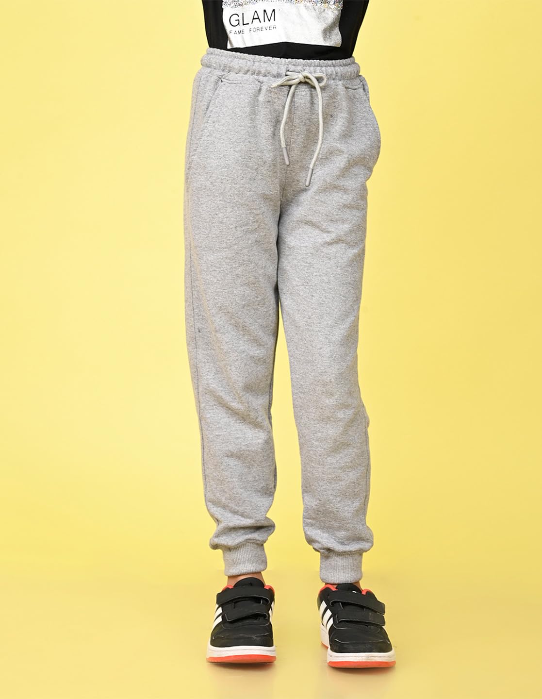 Nusyl Girl's Solid Grey Cotton Blend Lounge Wear Straight Fit Trackpants with Side Pockets | Girl's Ankle Length Regular Fit Winter Jogger Track Pants - Image 6 thumbnail