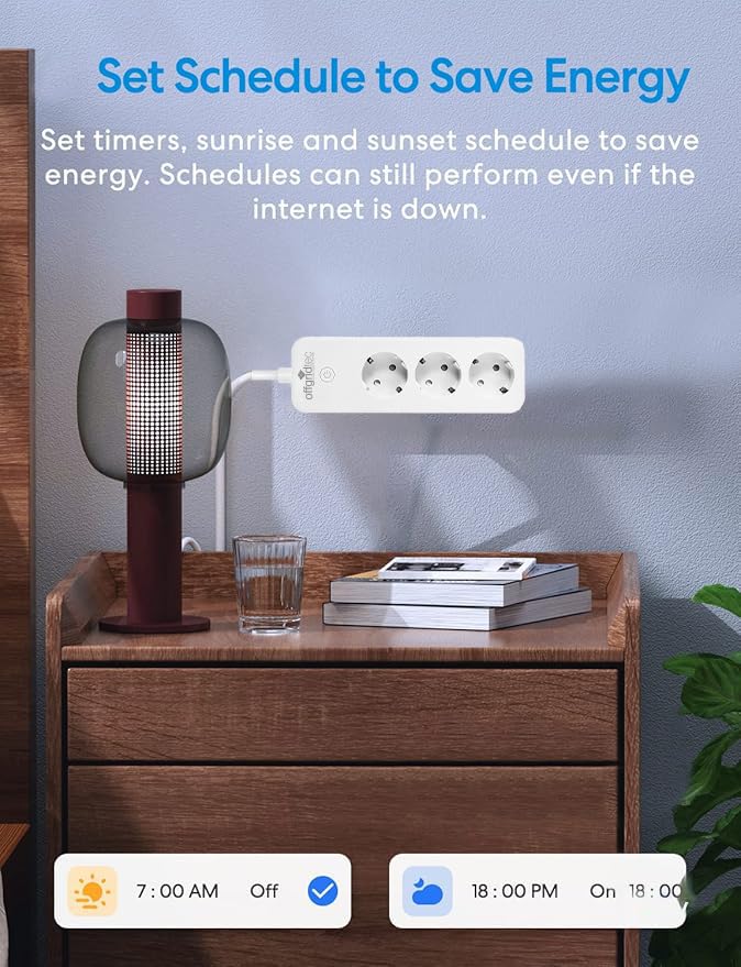 App interface showing options to set timers and schedules for energy saving