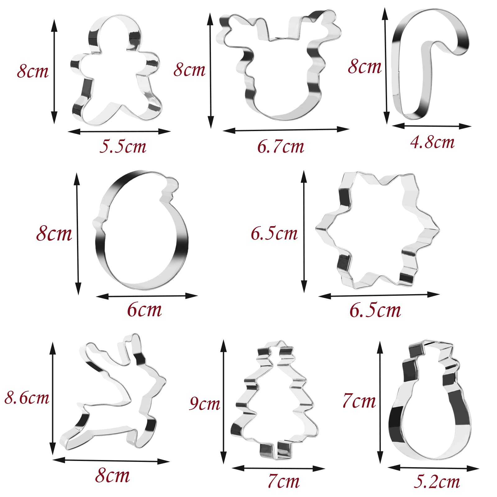 Christmas Cookie Cutter, Set 8 Christmas Biscuit Cutter, Santa, Snowflake, Christmas Tree, Reindeer, Gingerbread Man, Snowman - Image 2