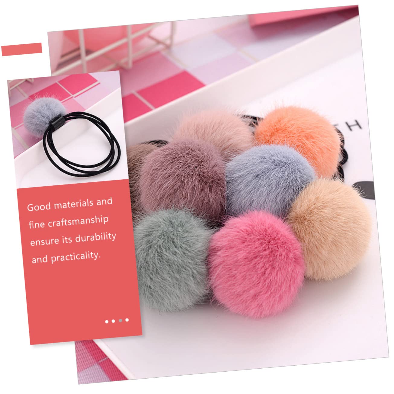 Beaupretty 48piezas Gomas De Pelo Elásticas Pompones De Peluche Para Niñas Accesorios De Cabello Coloridos y Adorables Para Coletas y Moños