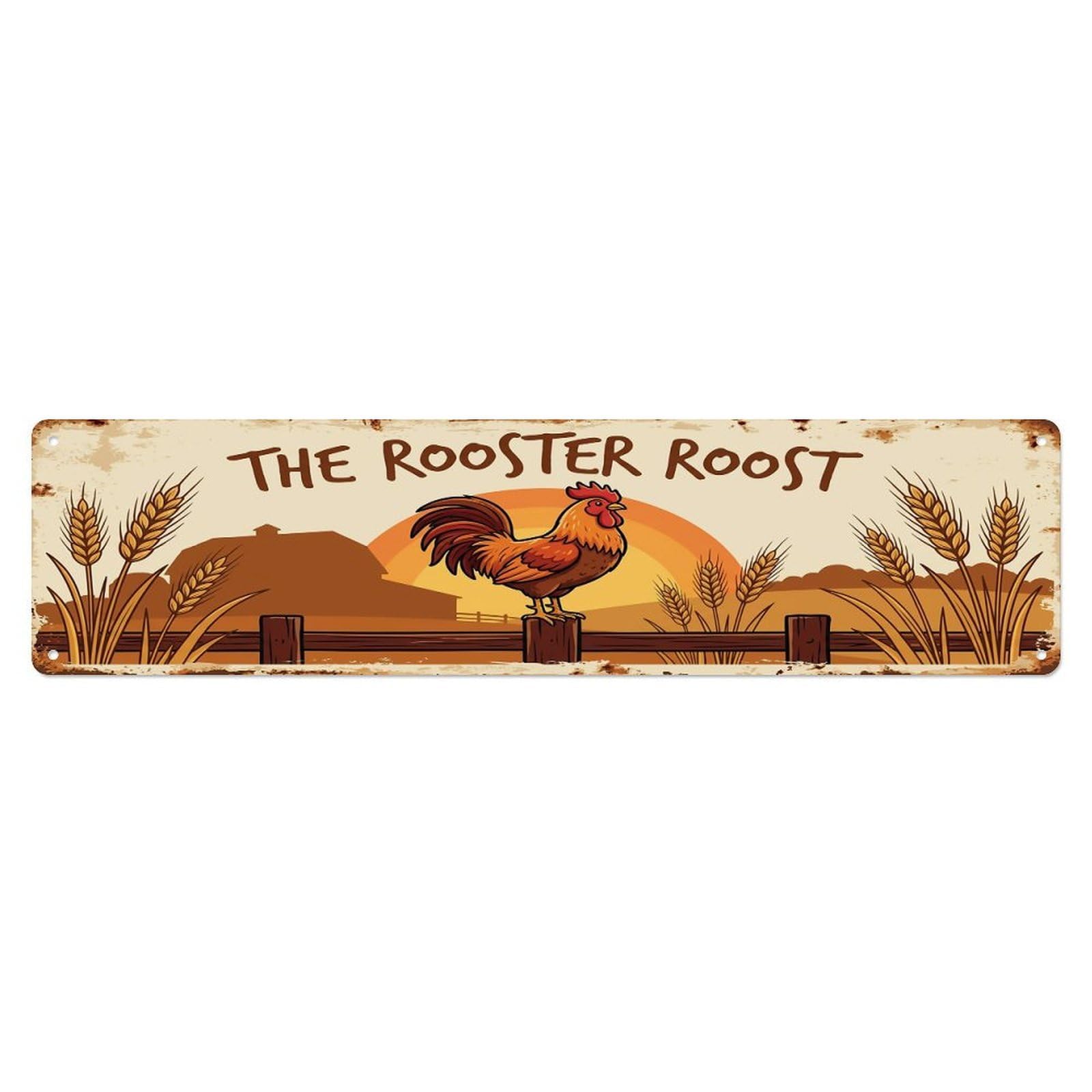 Vintage Rooster Farm Scene The Rooster Roost Metal Tin Sign