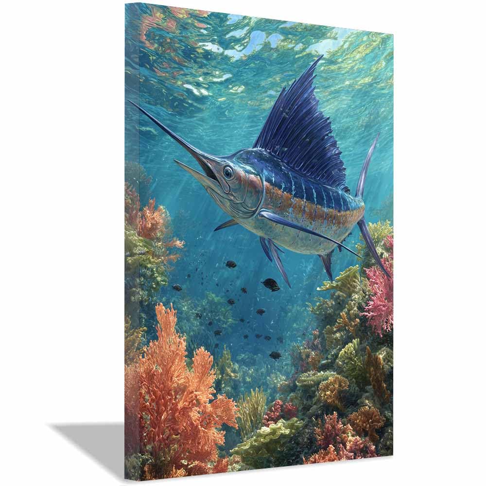 HOQIU Beautiful wall art Vibrants Sailfish Painting canvas artwork for wall, art prints, For living room, bedroom, bathroom, dining room, painting and decor.(Multicolor)-40x60cm Framed
