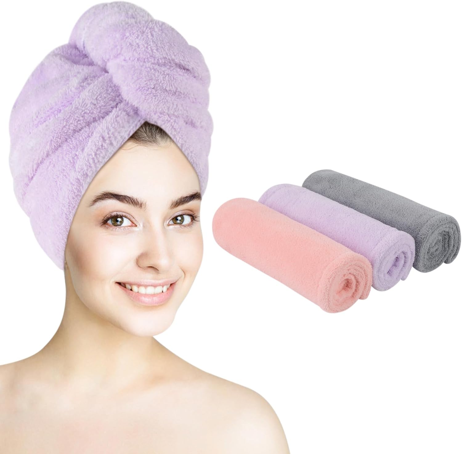 KinHwa 3 Pack Microfibre Hair Towel Wrap Super Absorbent Hair Turban