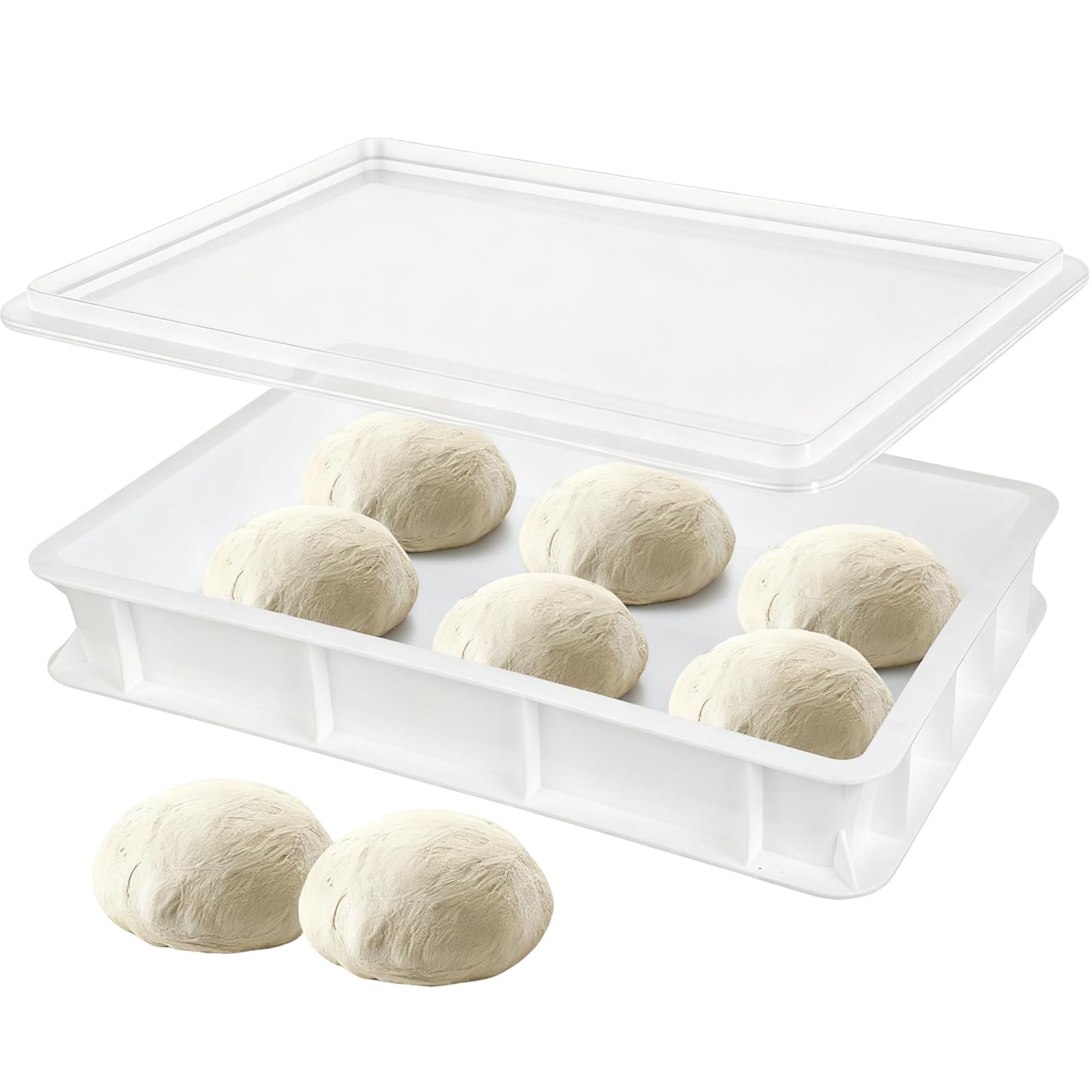 Windfromort White Pizza Ball Box - Plastic Dough Box - Fermentation Box Sourdough & Dough 40 X 30 X 10 Cm - Pizza Dough Box With Lid - Pizza Box For Pizza And Bread Baking, For Dough Fermentation And