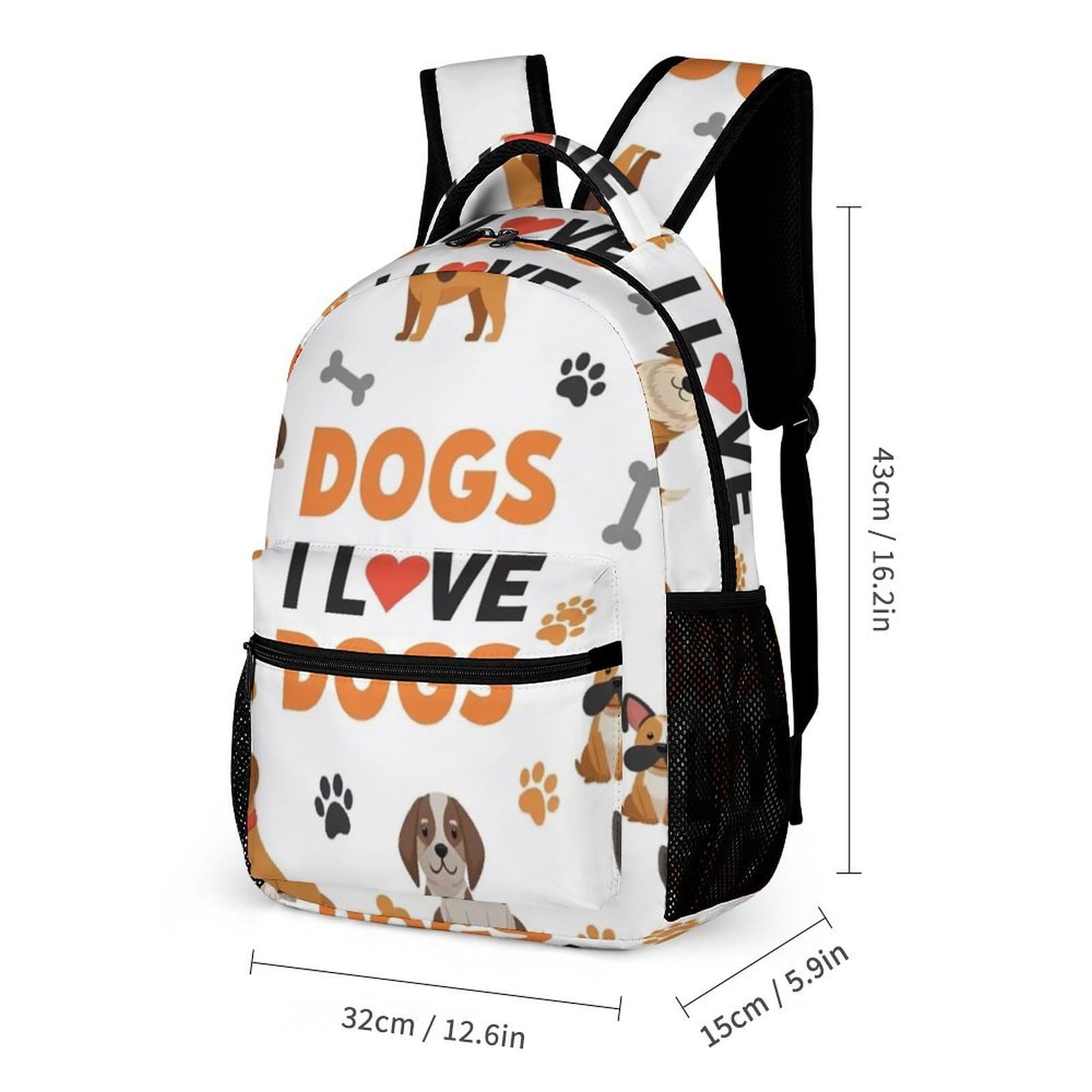 Ensemble sac à dos avec boîte à lunch, trousse de maquillage, motif chiens et rangement.
