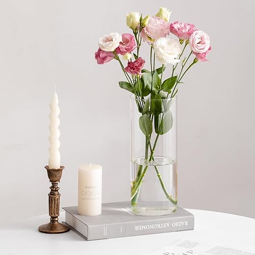 Miniatura 3 de Devilfire Jarrones cilíndricos de vidrio transparente de 8 pulgadas de alto, paquete de 12 jarrones de centro de mesa, portavelas flotante para