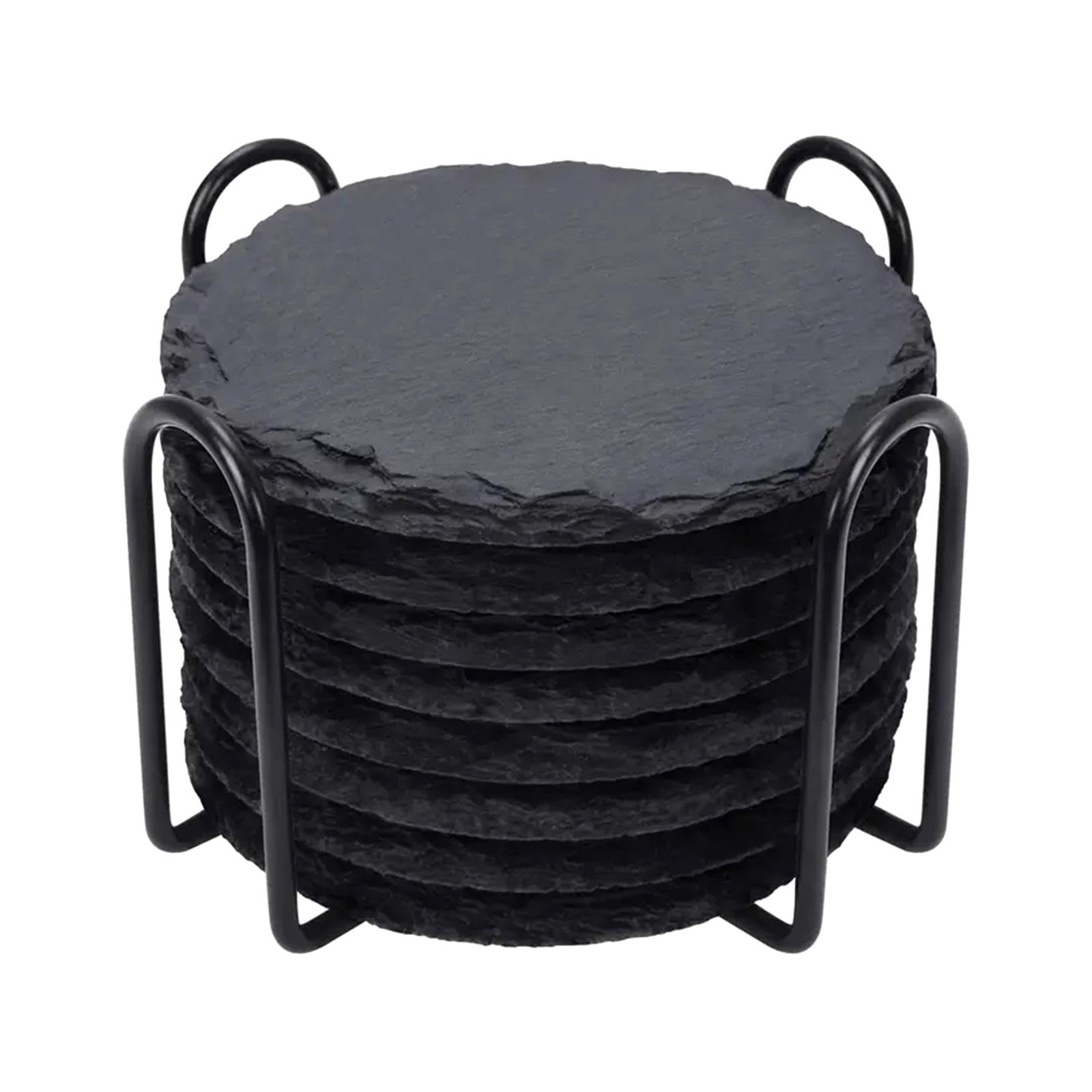 8 Pièces Dessous de Verre Ardoise Porte-dessous Pierre Coaster Set Organisation Facile Boisson Décoration Intérieure Adapté à La Maison Bureau Cuisine, ROND