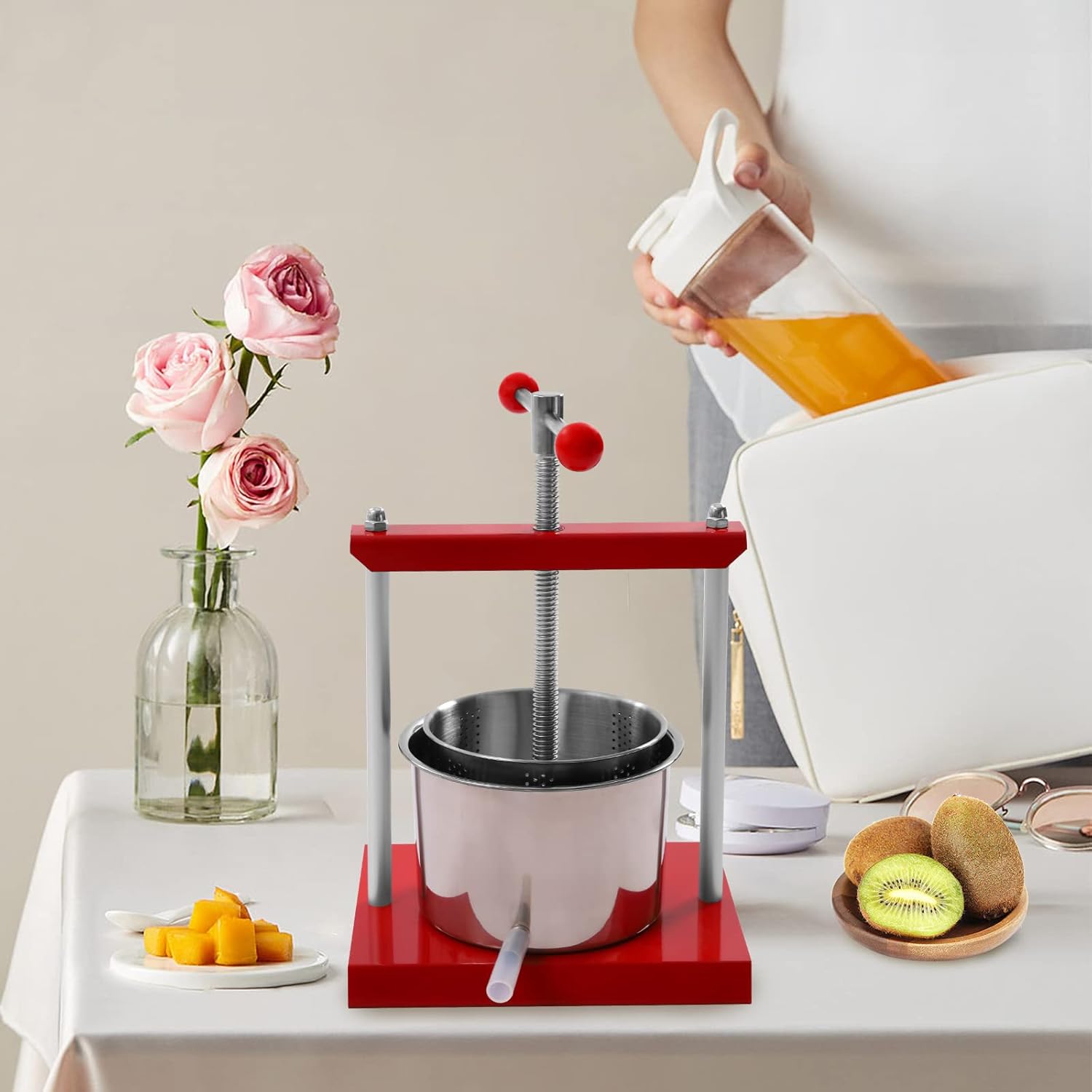 Manual Press for Cheese Tincture Herb Fruit Wine Stainless Steel Press Machine with T-Handle for Juice Vegetable (6L/1.6gal)