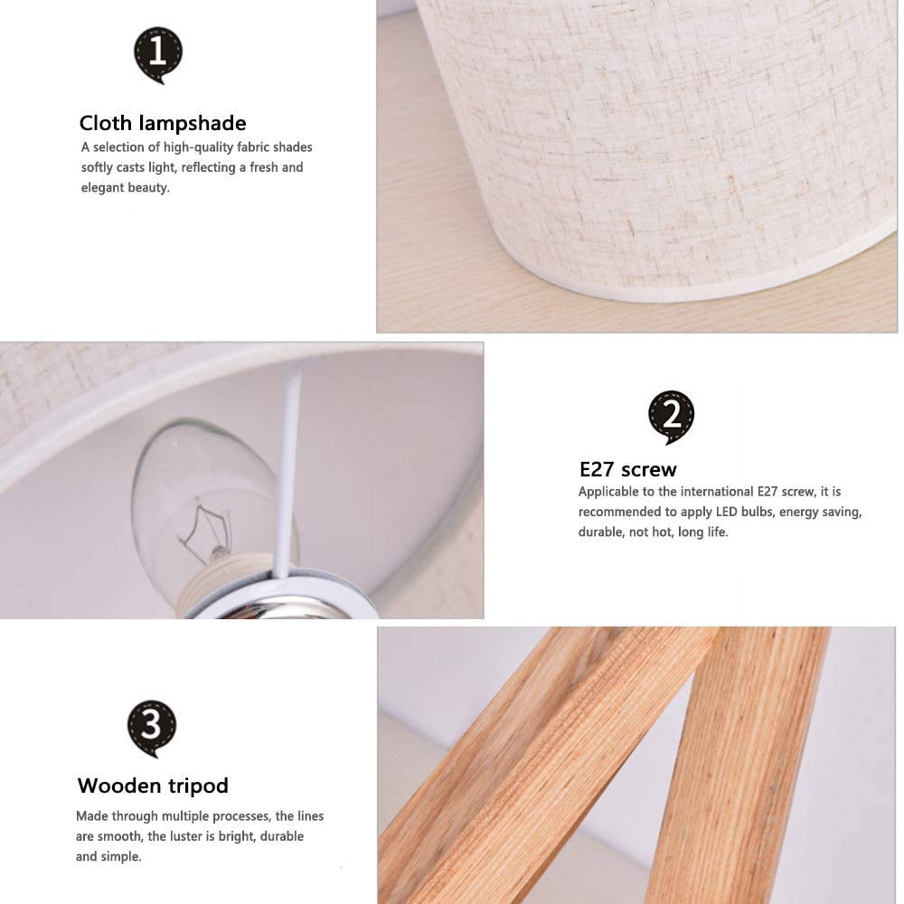 Mengjay Tischlampe Aus Holz – Runder Stoffschirm, Augenschutz, Perfekt Für Schlafzimmer, Wohnzimmer & Home Office