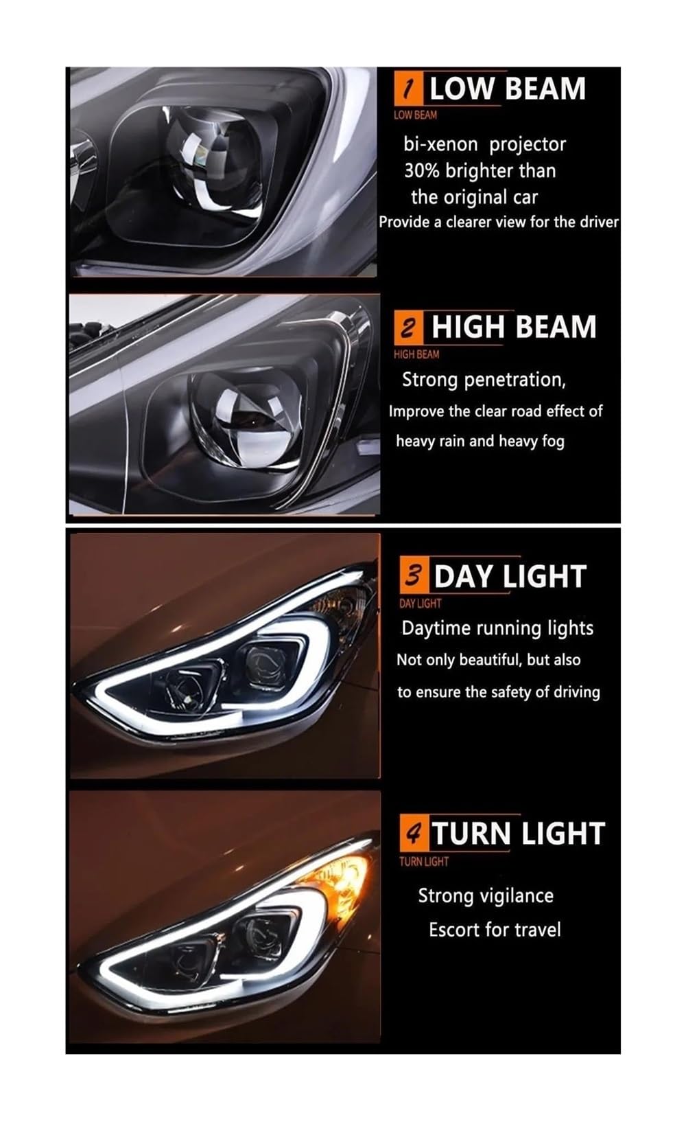 Lente de luz Intermitente para Hyundai Elantra 2012-2016 luz Diurna LED Lente bixenón luz de Cruce y Carretera luz de estacionamiento Faro antiniebla Conjunto de Faros (6000K 35W)