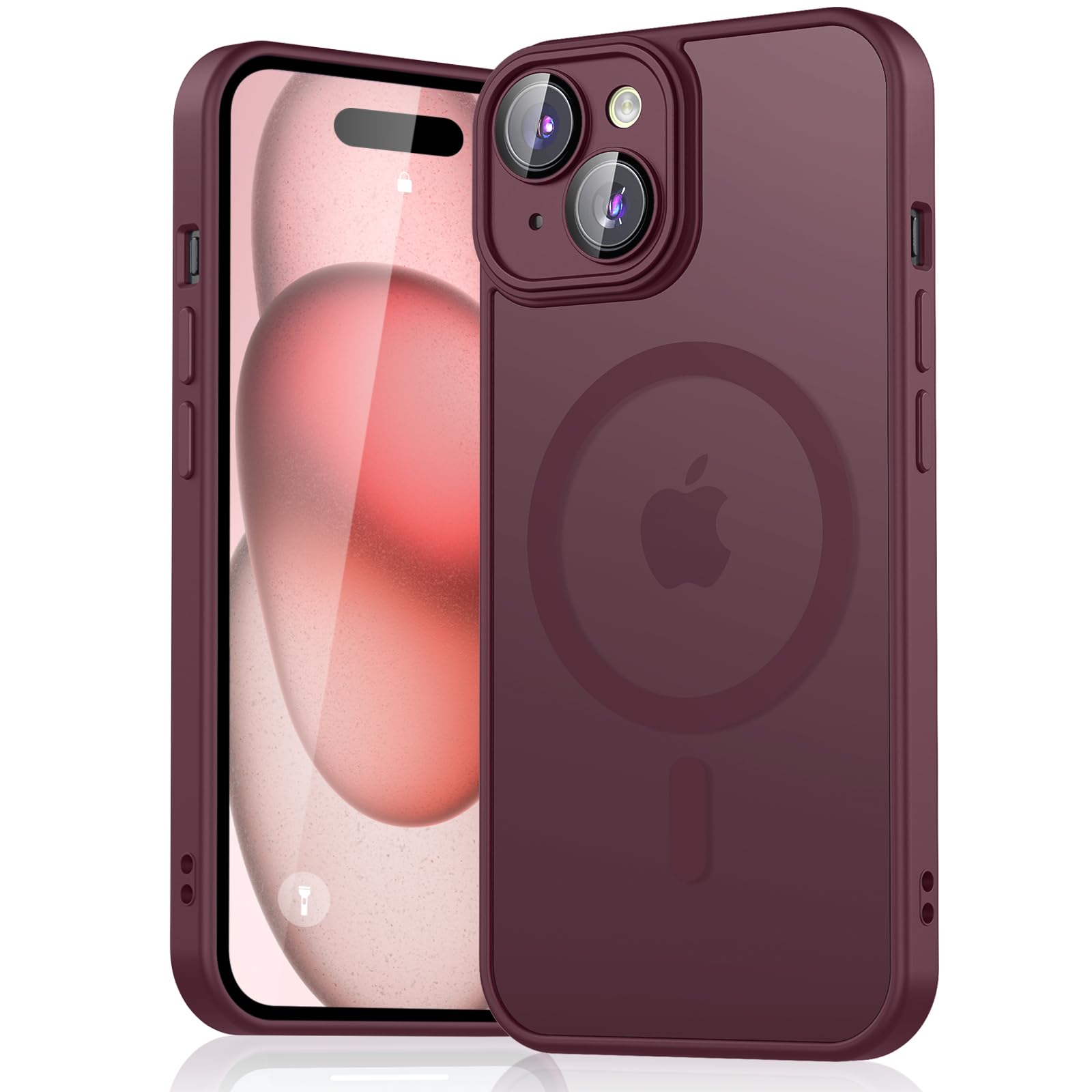 Custodia Magnetica Per IPhone 15 YUANDMI – Sottile E Opaca Con Protezione Fotocamera – Rosso E Rosa
