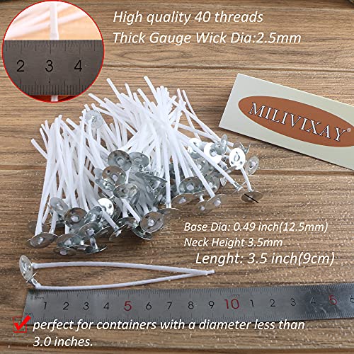 Milivixay 3.5 Inch Candle Wick Bundle: 100Pcs Candle Wicks, 100Pcs Candle Wick Stickers And 6Pcs Wooden Candle Wick Holders - Wicks Coated With Paraffin Wax, Cotton Wicks Kits For Candle Making. #TOP3