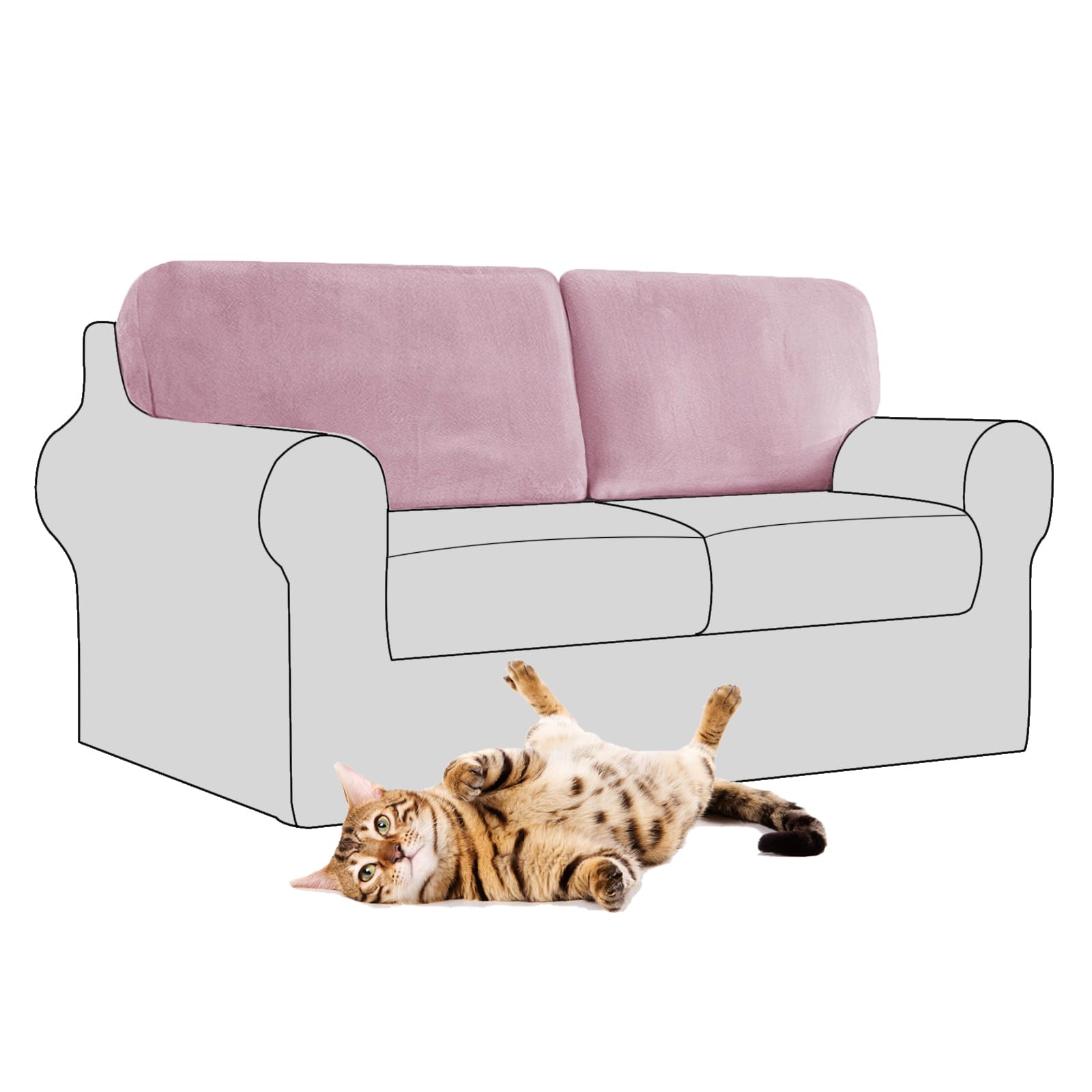 SYLC Stretch Velvet Sofa Backrest Cover, Back Cushion Covers Non-Slip Sofa Cushion Slipcovers for Couch Chesterfield Caravan RV Dinette (Pink,2 pcs Square M)