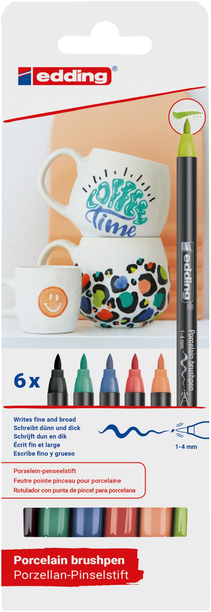 edding Porzellan-Pinselstift 4200, 1-4 mm, Set (24 Farben, 4x 6er Set)