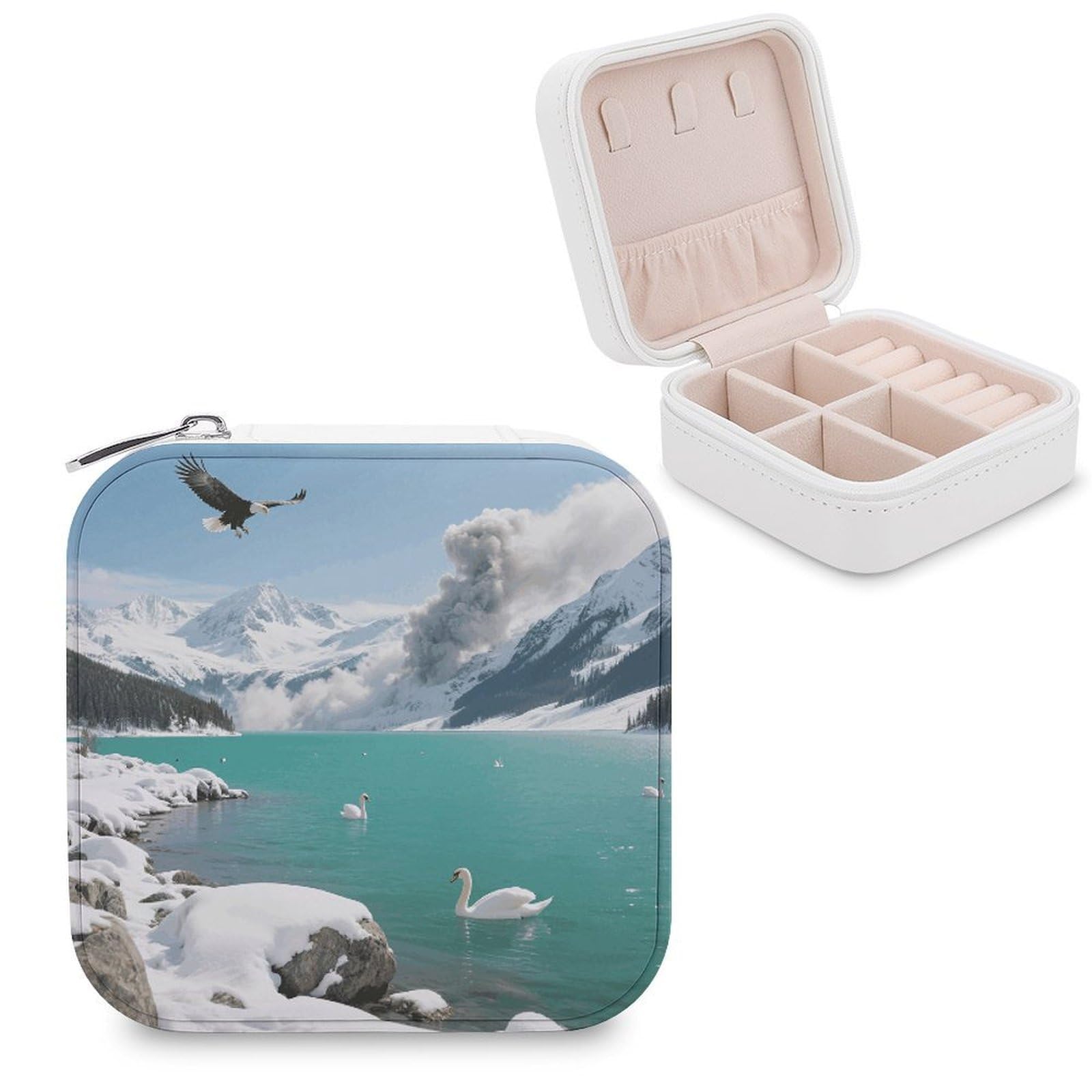 FekiLoot Alpine Lake View Jewelry Case Personalized Leather Jewelry Box Mini Travel Jewelry Case Small Portable Jewelry Organizer for Ring Earrings Necklace Bracelet