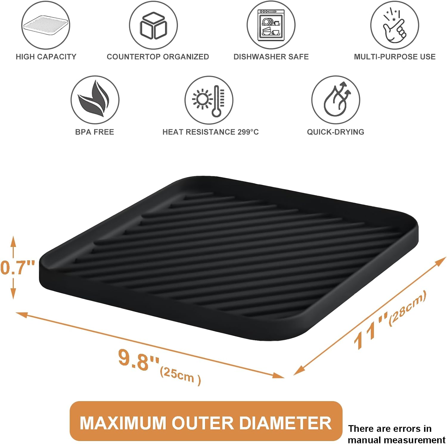 Silicone Organizer Tray for Kitchen Sink and Bathroom, Dishwasher Tray, Versatile Bathroom and Drawer Organizer Trays, Non-Slip Countertop(Black) image 2
