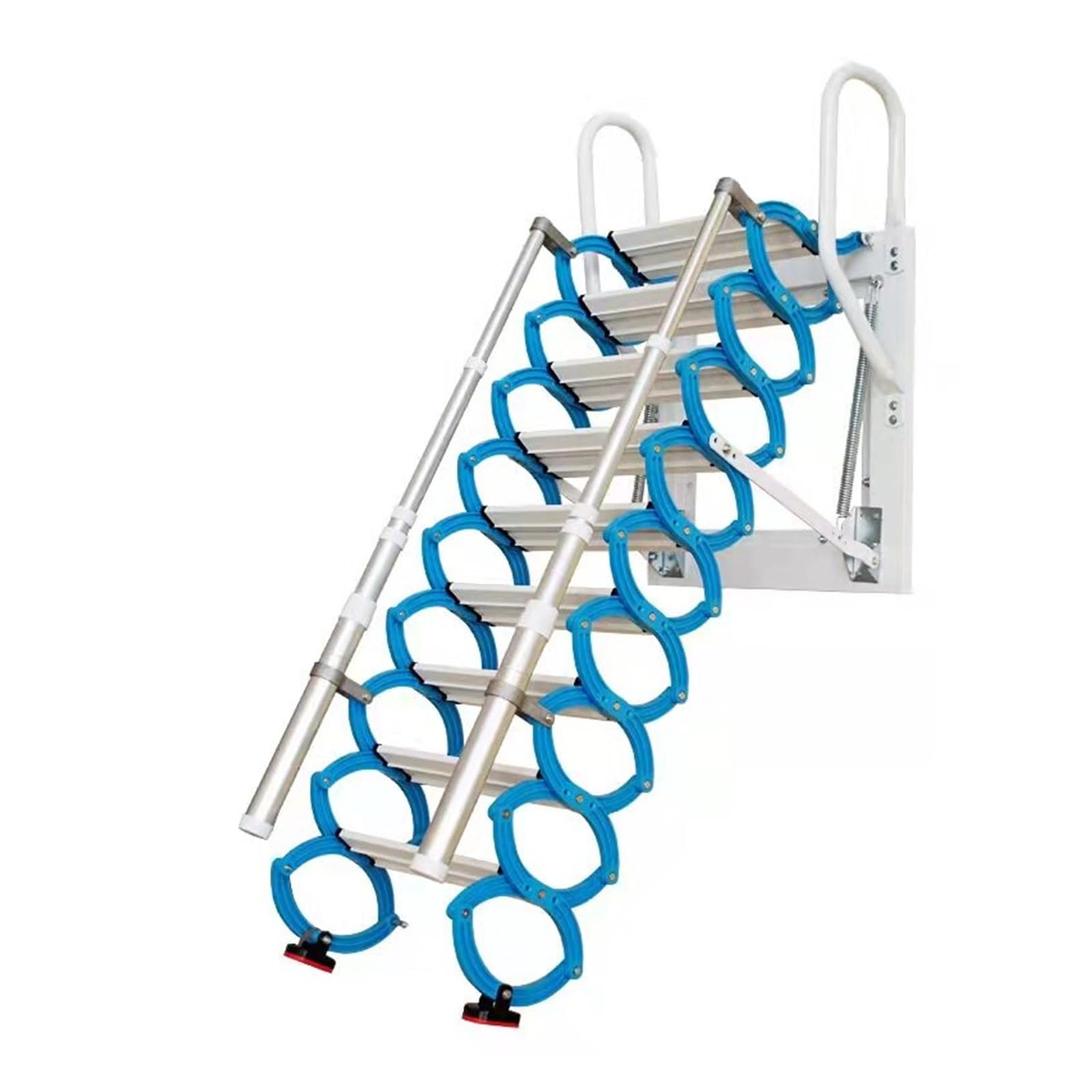 Attic ladders Wall Mounted Retractable Attic Ladder with Handrails Pulldown System Folding Attic Stairs for Indoor Outdoor(2-2.25m)
