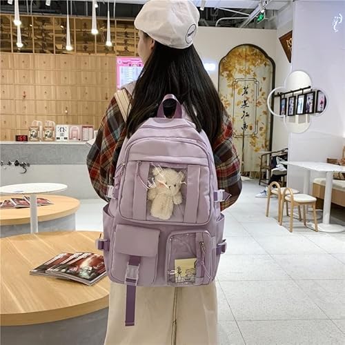 Mochila kawaii para escola, mochila estética, mochila de acessórios fofos, conjunto combo de mochila