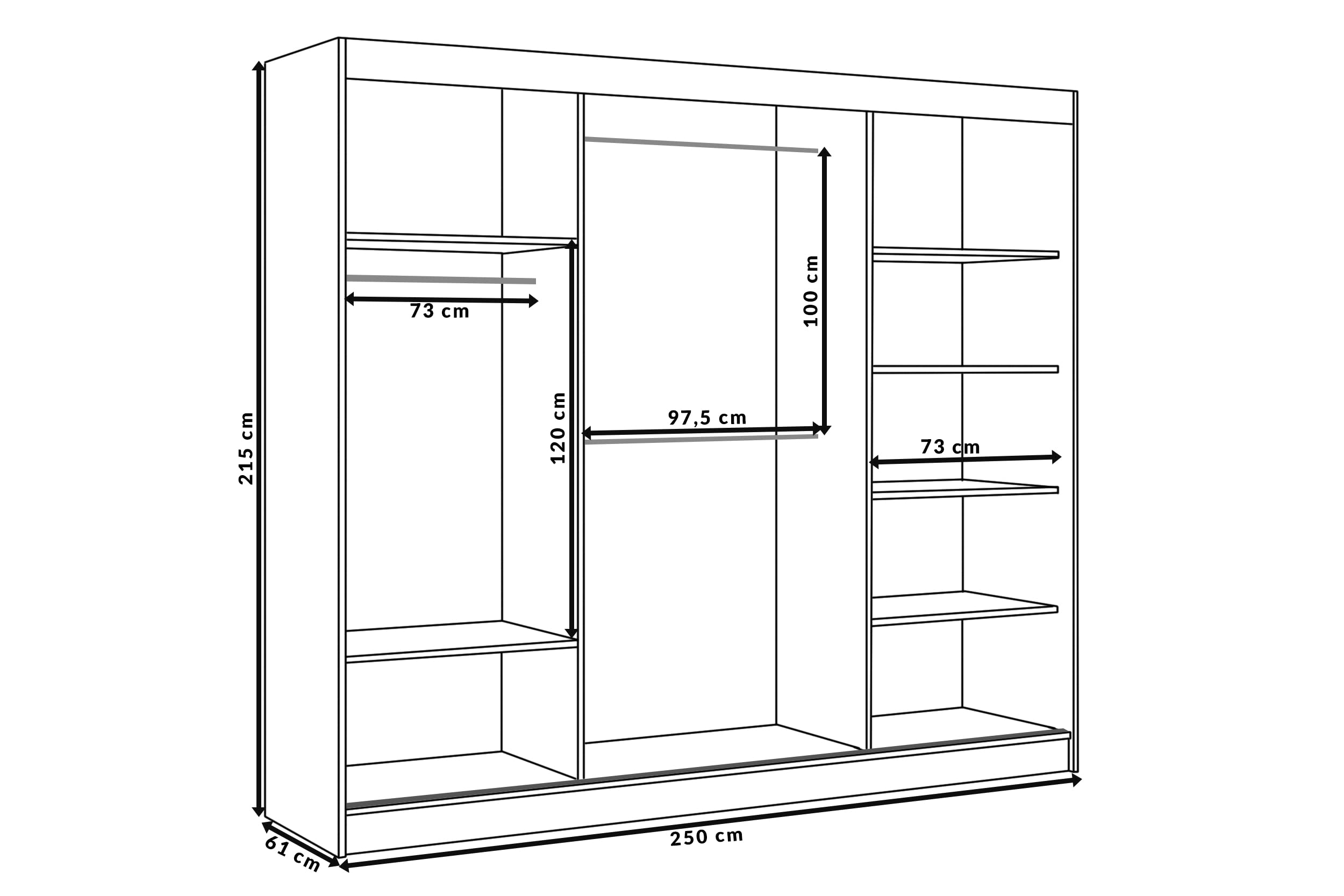 Margaret Hadas24 Kleiderschrank Padwa 250 mit Spiegel, Organizer, Mehrzweckschrank, Schwebetürenschrank, Garderobenschrank, Kleiderstange, Kleiderständer, Flurschrank, Schrank, 3-türig, braun, weiß