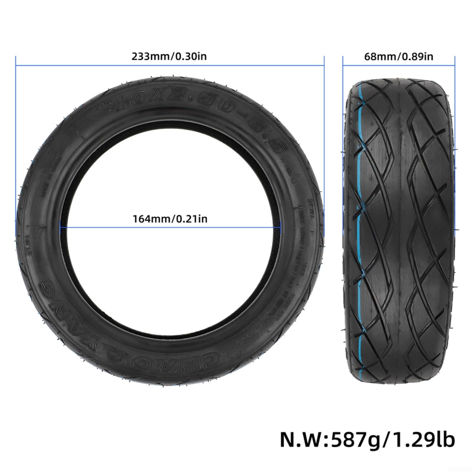 Pneumatico Senza Camera D'aria Per Scooter Elettrico Da 10 X 2,50-6,5 Cm, Ruota Di Ricambio Compatibile Con Max G30 G30E G30LP Parti Di Scooter In Gomma Resistente Antiscivolo Nera 234 X 61