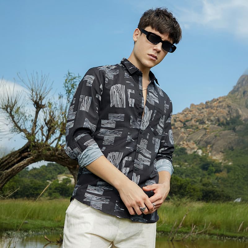 Image of CAHOOT Men's Shirt for Casual Wear | Spread Collar | Long Cuffed Sleeves | Button Closure | Shirt Crafted with Comfort Fit for Everyday Wear