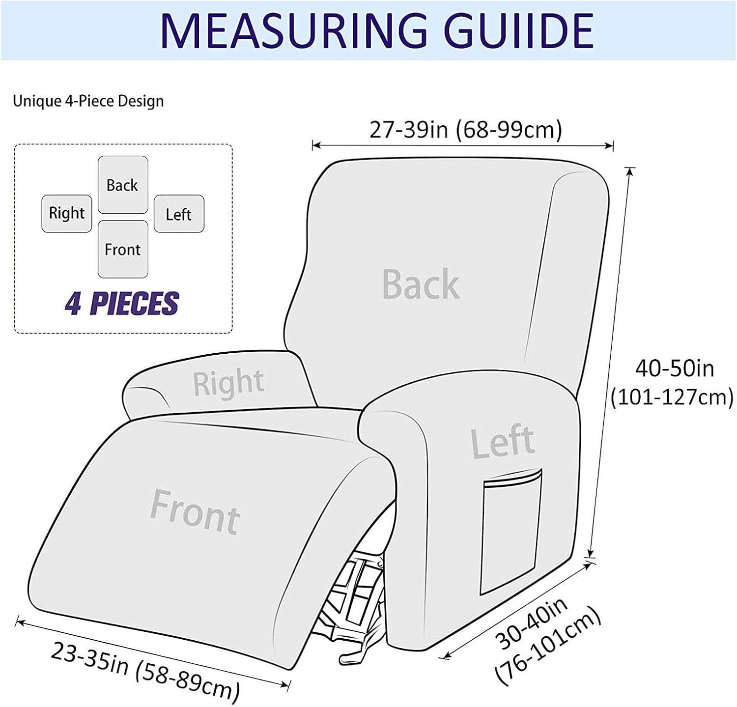Konsilsa Stretch Recliner Covers, Single seat Recliner slipcovers Four-Piece Anti-Slip with Side Pockets Recliner Sofa Covers Armchair Covers for Cushion Couch Recliner Armchair (Color : Green)