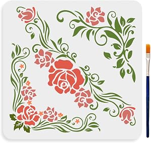 MAYJOYDIY Large Flower Dress Stencil - 11.8x11.8 Inch Lace Rose Vine Painting Template