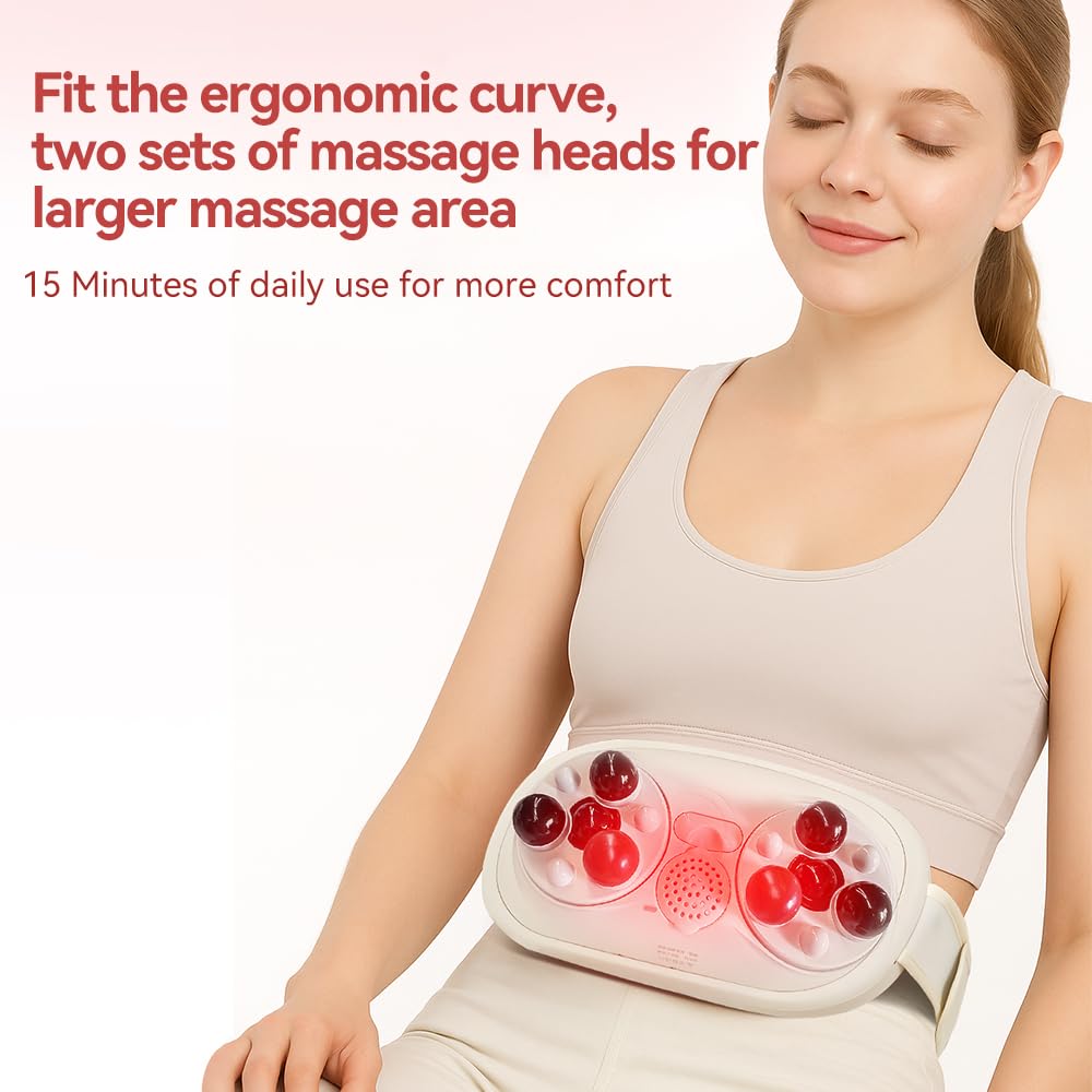 Elektrisches Bauchmassagegerät mit Wärmefunktion, tragbares Abdominale Massagegerät mit Zwei Scheiben gegen Verstopfung und Regelschmerzen, Verdauungshilfe für Zuhause und Büro