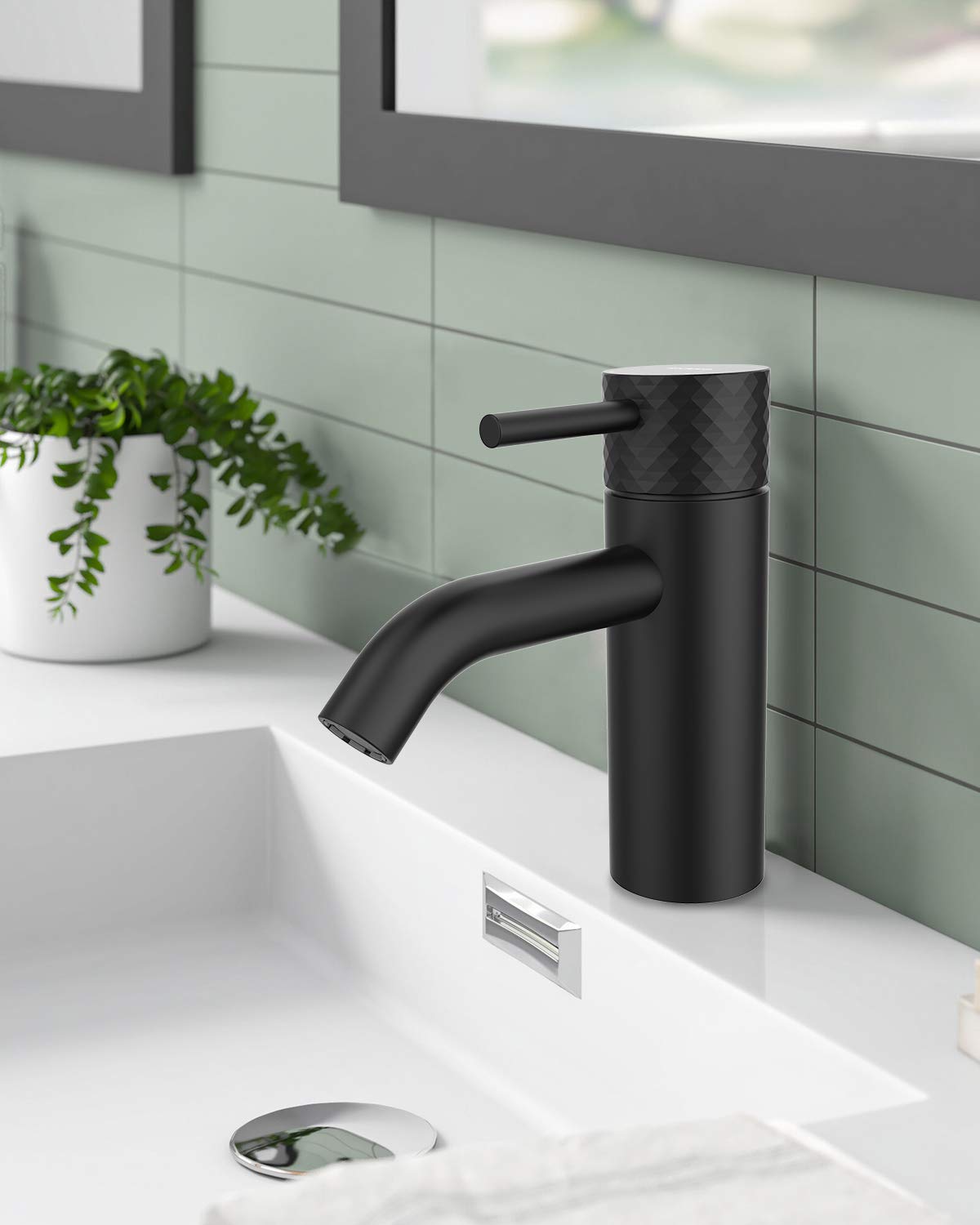 Black Bathroom Faucet, Indare One Hole Single Handle Bathroom Sink Faucet Brass Bathroom Faucet with Pop-up Drain and Supply Lines, Matte Black, 100101-PB