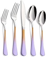 Vista 22 de Juego de cubiertos negros de 20 piezas para 4, juego de cubiertos de acero inoxidable con mango negro, incluye tenedores, cucharas y cuchillos