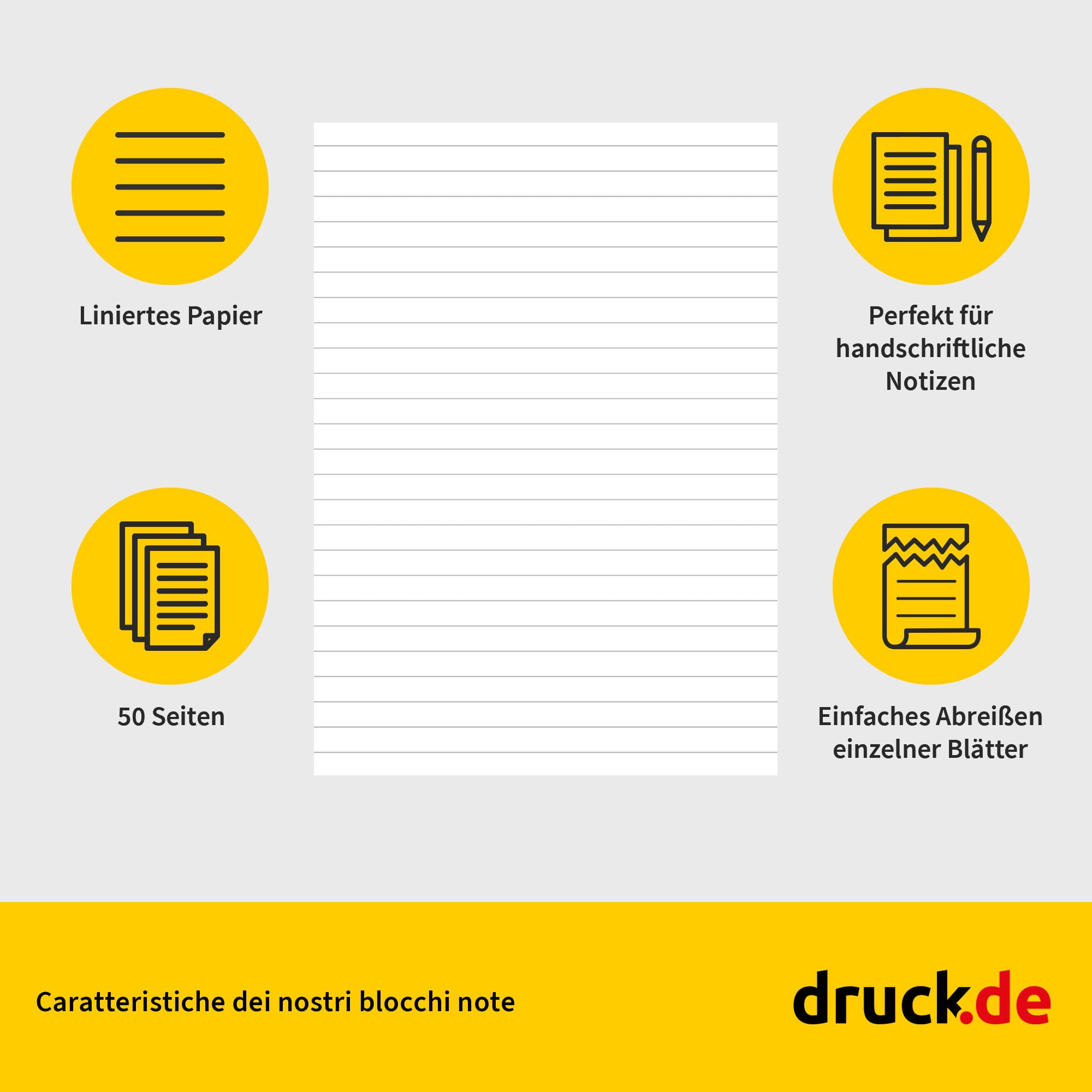 druck.de Set di quaderni A4 a righe, 20 blocchi, 50 pagine per blocco | Set di quaderni A4 a righe, 20 blocchi, 50 pagine per blocco, A4
