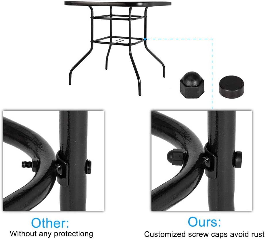 PovKeever Outdoor Dining Table Square Toughened Glass Table Yard Garden Glass Table