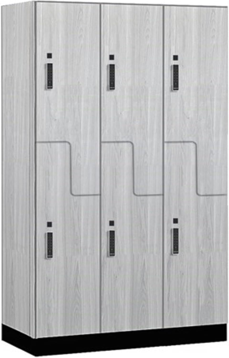 Salsbury Industries 15" Wide Premier Wood Locker-Double Tier 'S' Style-3 Wide-6 Feet High-21 Deep-Silver Teak-Black Electronic Locks