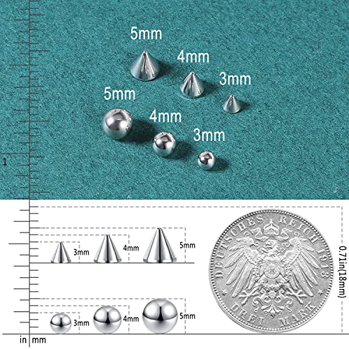 ZS 20Pcs Fake Eyebrow Rings Nose Lip Labret Studs, 4mm 5mm Replacement Ball Cone with Eyelash Glue, Non-Piercing Body Jewelry Fake Skin Piercing4