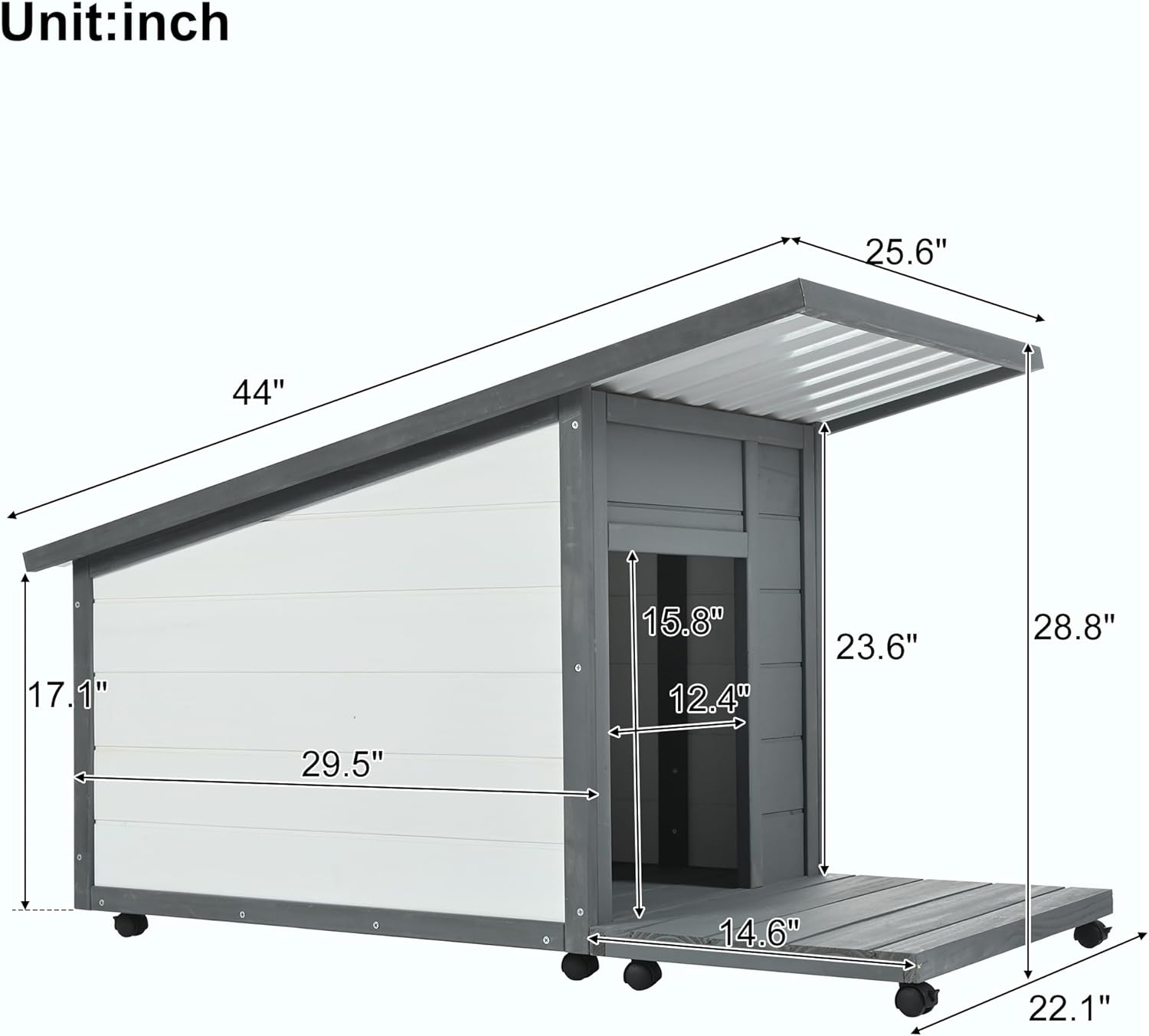 Casa De Perros para Exterior - Wood Dog House Outdoor with 2 Food Bowl, Dog Kennels Outdoor Indoor with 4 Swivel Wheels and Porch for Small/Medium/Large Dog