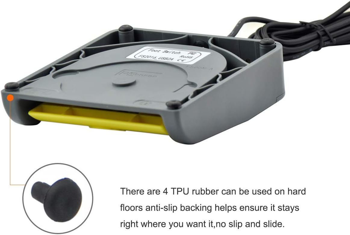 Underside of the OLLGEN USB Double Foot Switch Pedal Control showing the four anti-slip TPU rubber feet.