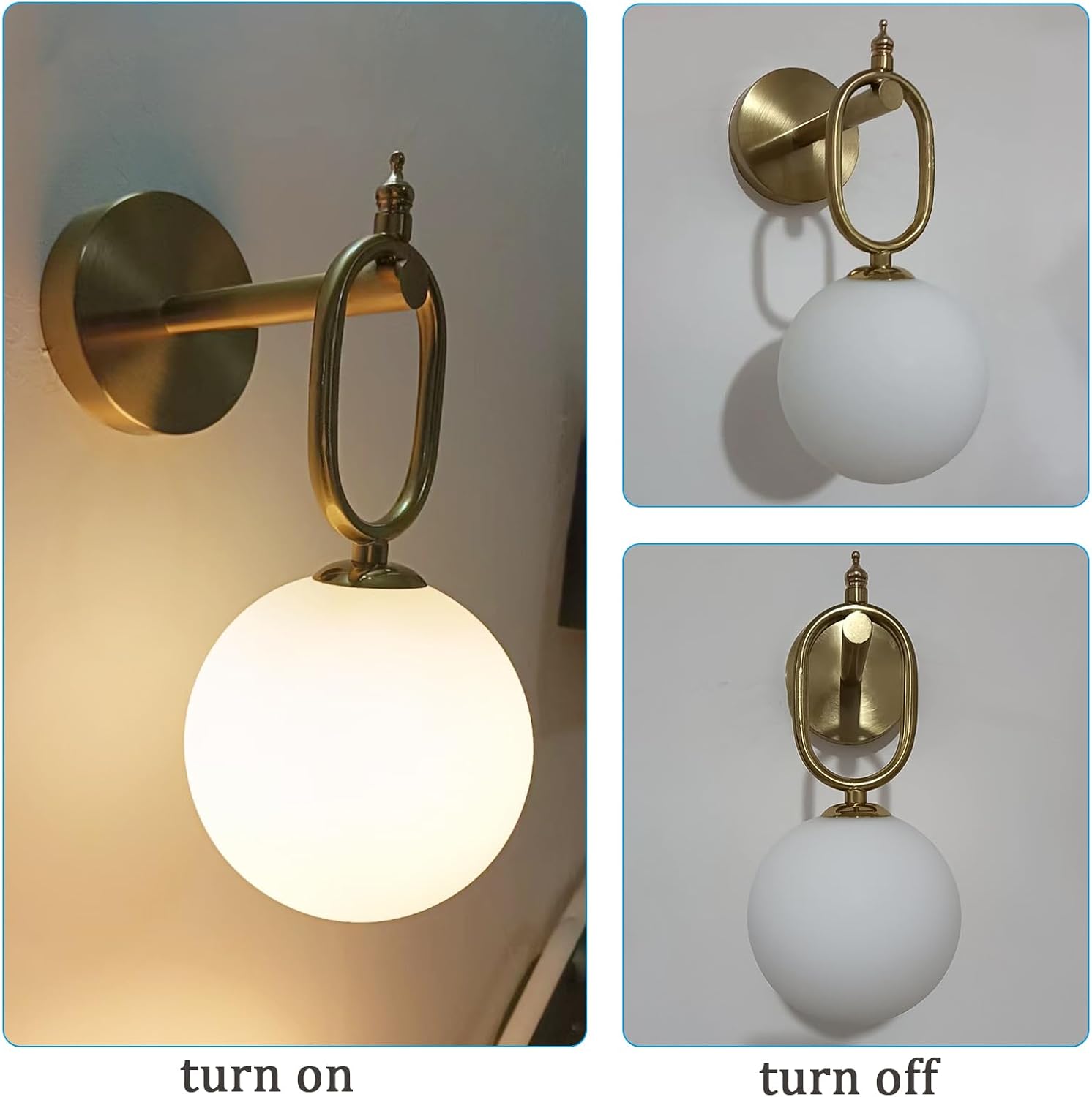 Mid-Century Gold Wall Sconce Light with White Glass Globe – G9 Base, Modern Vintage Metal & Glass Sconce Lamp for Bathroom Vanity,Bedroom, Hallway