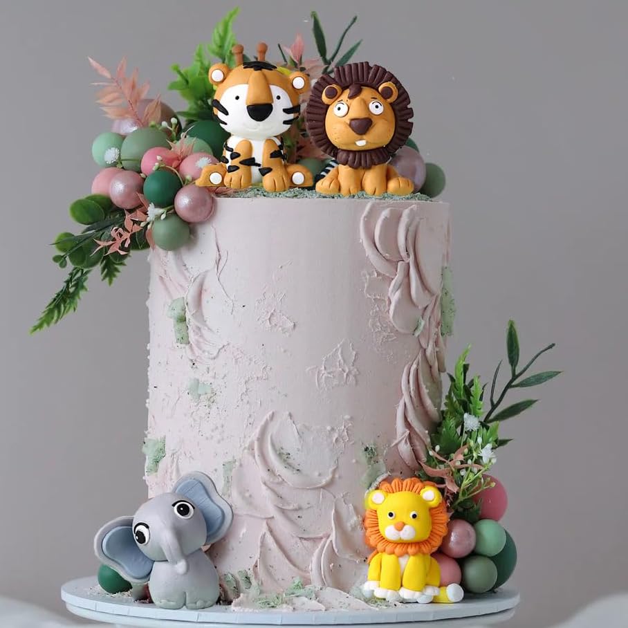 Décoration Gâteau Anniversaire Jungle - 14 Pièces (girafe, Singe, éléphant, Lion, Arche, Feuilles) - Pour Baby Shower, Fête Enfant