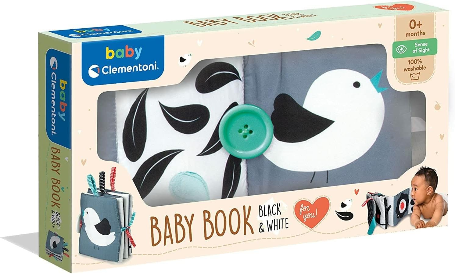 Clementoni 17322 You-17322-Black & White Soft Book Toddlers, New-Born Baby Toys Suitable for 0 Months and Older, Multi-Colour