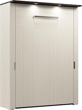 Bestar Lumina 61W Full Murphy Bed in White Chocolate, Sleeping Arrangement for Multipurpose Room