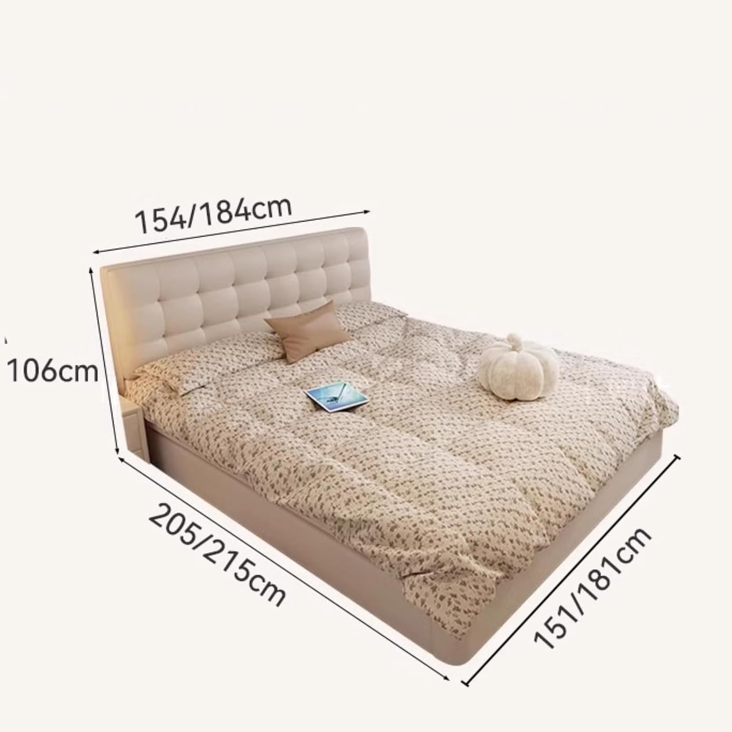 Modern White Leather Lift Up Storage Bed Queen Size Platform Bed Wooden Slats Support with Headboard Noise-Free