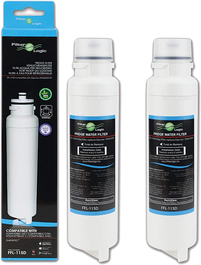 FilterLogicFFL-115D Fridge Water Filter Compatible with Daewoo DW2042FR-09, Aqua Crystal DW2042FR-09, John Lewis JLAFFS2011, Smeg DW2042FR, Baumatic Titan 4, 3019986700, FRNY22D2V, FRNY22D2V (2 Pack)